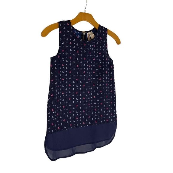 Japan Kids Girl's size 12 Navy Pink White nautical Anchor Sleeveless Tank Top - Picture 2 of 7